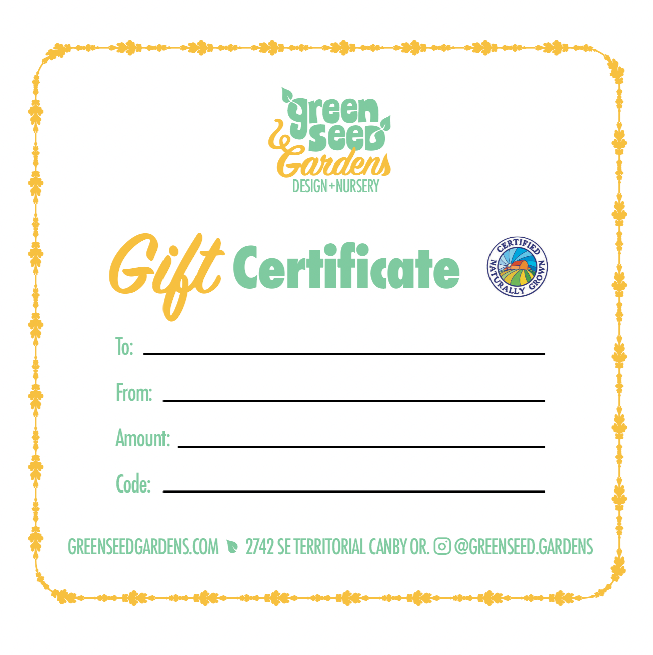 Green Seed Gardens Gift Card